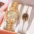 2PCs Women’s Fashion Versatile Diamond Steel Band Gold Quartz Watch+Bracelet Set