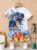 Boys Cartoon Dinosaur Outfit Shorts & T-shirt Short Sleeves Crew Neck Casual Summer Kids Clothes