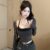 Two Piece Set Autumn Women U-shaped Collar Camis  Sexy T-shirts Solid Long Sleeve Tshirt Hot Blouse T-shirt