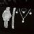 7pcs Ladies Fashion Casual Star Number Full Diamond British Watch White Crystal Love Earrings Necklace Ring Bracelet Gift Set