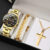 DEYROS 3pcs Set Luxury Mens Stainless Steel Watches Fashion Business Quartz Wristwatch Casual Sports Watch Bracelet Necklace