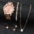 6PCS/Set Fashion Rhinestone Women’s Watch Stainless Steel Band Quartz Watches Diamond Jewelry Set(Without Box)