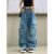 Multi-Pocket Blue Washed Jeans Cargo Pants Y2k Retro Streetwear Fashion High Waist Jeans Couple Harajuku Casual Wide Leg Pants