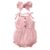 0-9 Months Newborn Baby Girl Romper Pink Ribbed Sling Bodysuit+ Headwear Summer Fashion Cute Button Decoration Jumpsuit