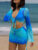Top Short Skirt Set Beach Cover Suit Tie Dye Printed V-neck Top Hanging Neck Strap Gradually Changing Color Mesh No Underwear