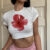 Flower Print Cute Crop Tops Vintage Women’s Streetwear T-Shirts Gothic Grunge Emo Girls Slim Baby Tee Y2k Clothes