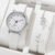 Simple Women’s Watches 2Pcs Set White Dial Leather Strap Quartz Wristwatches Bracelet Set Casual Ladies Watches Clock Gift