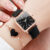 2PCS/Set Fashion Square Women’s Watch Leather Band Quartz Watches Heart Bracelet Set