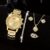 5 PCS Set Gold Watch Women Luxury Ring Necklace Earrings Rhinestone Fashion Wristwatch Female Casual Watches Bracelet Set