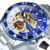 Forsining Steampunk Skeleton Mens Watch Blue Rotatable Bezel Luxury Automatic Mechanical Watches Stainless Steel Band Wristwatch