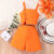 2024 Summer Set Teen Girl Clothes 8 9 10 11 12 Years Old Kids Girl Outfit Sling Vest + Shorts 2Pcs Set Solid color Children Suit