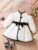 Baby Girls Fashion Autumn And Winter Thermal Belted Dress Set Princess Coat Classic Black And White Color Contrast Cardigan