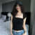 Summer Knitted T Shirts Women Basic Square Neck Short Sleeve Crop Tops Casual Tees Tank Tops Vest