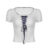 CIBBAR Chic Bow Bandage White Crop Top Women Casual White Short Sleeve Slim-fitting T-shirts Summer Basic Skinny Tees y2k Ladies