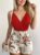 European and American cross-border new women’s V-neck camisole and plant print shorts suit with belt