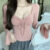 Women’s Crop Tops Trumpet Long Sleeves Square Neck Spring Autumn Skinny Bottom Tees Top