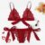 Sexy Lace Split-cut Lace Bikini Fashion Strapping Three-point Bowknot Bralette Lingerie Underwear Women Set See Through Bra