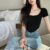 Summer Crop Top Tshirt Women Short Sleeve Tee Tops Ladies Solid Sexy Shirt Square Neck Casual Korean Popular Clothes Youthful
