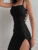 Sexy Black Long Bodycon Dress Women Summer Sleeveless Blackless Halter Neck Spaghetti Strap Dresses High Split Vestidos