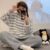 2PCS/Set Padded Thickened Warm Fall Winter Long-Sleeved Soft Pajamas Women Coral Flannel Outside Striped Flannel Homewear