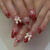 24 Pcs/Set Valentine’s Day Long Almond Fake Nails Shape Novelty Pearl Bow Love Press on Nails Art Full Cover Stick-on Nails Tips