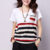 Summer Womens Basic Top Outgoing Summer Fashion Womens Striped Short sleeved Tshirt Loose Large Round Neck Top Versatile