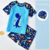 Threepiece childrens swimming costume summer new boys small dinosaur print swimming cap swimming trunks girls learning suit sh