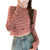 Stripped Print Tops for Women Spring Autumn Long Sleeve Crew Neck Patchwork T Shirt Blouse