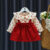 Autumn New Newborn Girls Long Sleeve Dress Cartoon Fragmented Flower Lapel Baby Princess Dress Flower Strap Dress