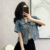 Vintage Blue Women Denim Jackets With Pockets 2024 Summer Short Sleeve Streetwear Retro Jeans Crop Coats Clothing