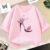 Fashion Girls Tshirt Butterfly High Heel Shoes Pink T Shirt Tops Print Tshirt 2023 Summer Short Sleeve Tee Shirt