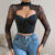 Vemina Fishbone Skinny Crop Top Women Y2K Sexy Lace Embroidery Hollowing Mesh See Through Long Sleeve Backless Slim Blouses