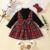 PatPat 2pcs Baby Girl Rib Knit Mock Neck Longsleeve Spliced Plaid Bow Front Dress with Headband Set Soft and Comfortable