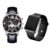 2Pcs Mens Fashion Simple Business Three Eye Calendar Digital Pointer Leather Quartz Watch Block LED Electronic Watch Set
