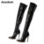 Aneikeh White Sexy OvertheKnee Side Zipper SlipOn Pointed Toe Shoes NEW Fashion Striped Thin Heels Ladies Boots 2024 Spring