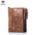 BULLCAPTAIN retro leather mens wallet leather zipper buckle short money wallet card holder coin purse RFID wallet QB06
