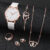 6PCSSet Fashion Womens Watch Leather Band Quartz Watches Double Heart Jewelry SetWithout Box