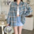 Women Tartan Shirt Long Sleeve Collared Button Up Oversized Plaid Shirt Jacket Grunge Fashion Teenage Girl Spring Summer Outfit