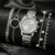 5PCS Quartz Watch Set Women Fashion Silver Round 3 Eyes Alloy Strap Wristwatch Gift Rhinestone Watch For Women Jewelry Set