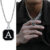 Vnox AZ Initial Letters Men Necklaces Geometric Pendant with Box Cuban Rope Chain Stainless Steel Square Simple Collar