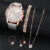 6PCSSet Geneva Women Watches Casual Leather Band Quartz Wrist Watch Diamond Jewelry SetWithout Box